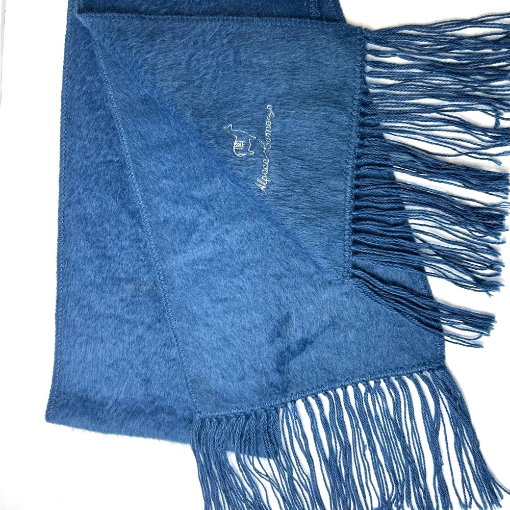 Alpaca Camargo Blue Navy Fringed Scarf Wrap 9” x 80”